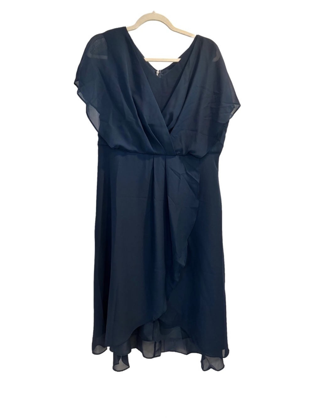JJs House Navy Blue Midi Chiffon V-Neck Dress